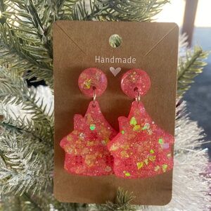 Hand-poured resin gingerbread house Christmas earrings